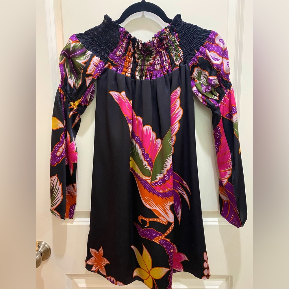 VOOM by Joy Han XS off the shoulder silk mini dress with flutter sleeves